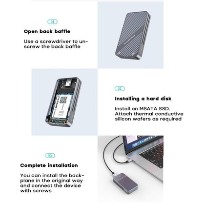 JEYI mSATA to USB 3.1 Type-C 6Gbps SSD Enclosure Adapter Case Aluminum External SSD Case - HDD Enclosure by JEYI | Online Shopping UK | buy2fix