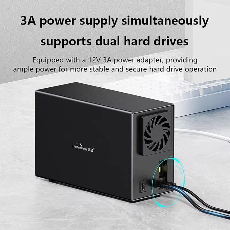 Blueendless DB3502F USB3.0/Type-C Non-array 2.5/3.5-inch Dual-Bay Mobile Hard Disk Box(UK Plug) - HDD Enclosure by Blueendless | Online Shopping UK | buy2fix