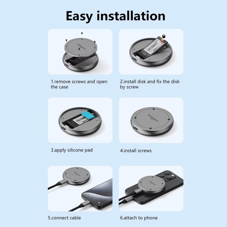 Blueendless M3NPD M.2 NVMe 2230/2242 Magnetic Phone Hard Disk Box with PD Charging Port - HDD Enclosure by Blueendless | Online Shopping UK | buy2fix