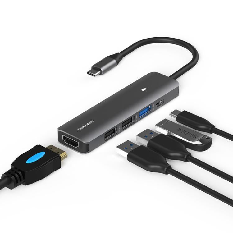 5-in-1 HDMI + PD + USB3.0 + USB2.0 x 2 Blueendless Multifunctional Type-C Docking Station - USB HUB by Blueendless | Online Shopping UK | buy2fix