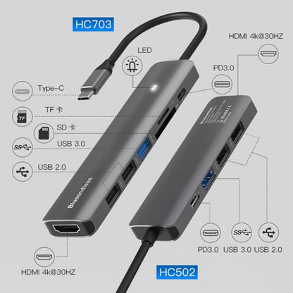 7-in-1 HDMI + PD + USB3.0 + USB2.0 x 2 + SD + TF Blueendless Multifunctional Type-C Docking Station - USB HUB by Blueendless | Online Shopping UK | buy2fix
