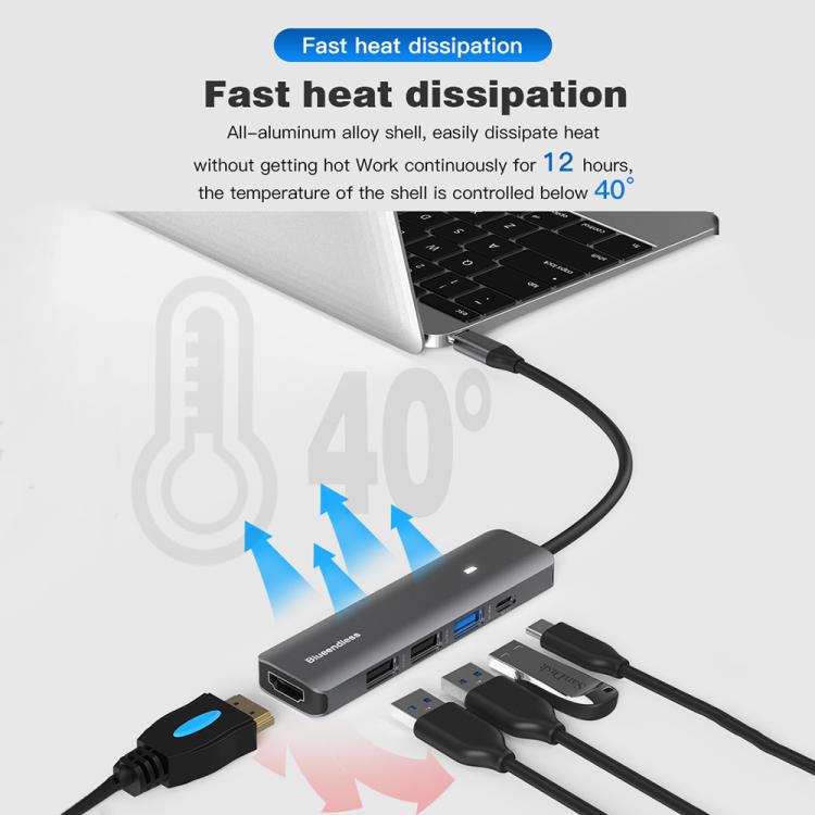 7-in-1 HDMI + PD + USB3.0 + USB2.0 x 2 + SD + TF Blueendless Multifunctional Type-C Docking Station - USB HUB by Blueendless | Online Shopping UK | buy2fix