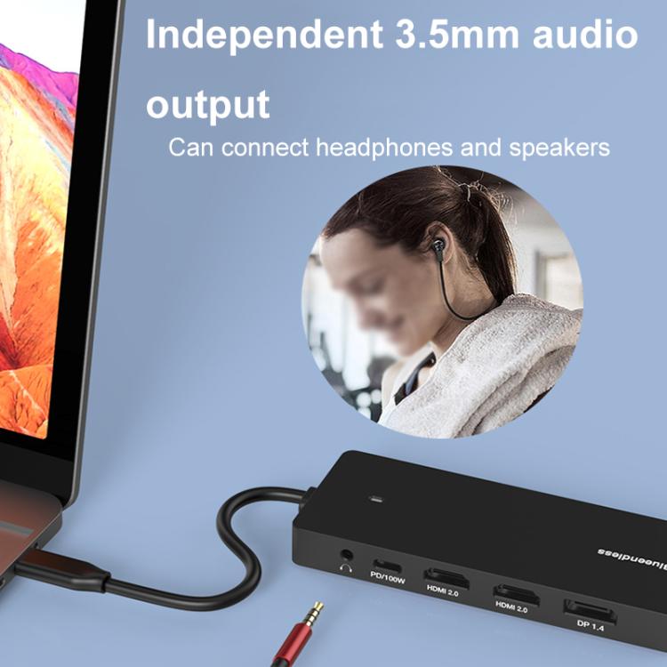 Blueendless Type-C Gigabit Ethernet Port Multi-Screen Different Display HUB, Port: DP x 2 + HDMI - USB HUB by Blueendless | Online Shopping UK | buy2fix
