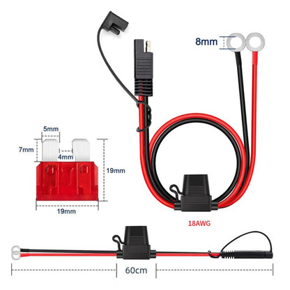 60cm O-Terminal to SAE Power Cable With Fuse Battery Charger Extension Adapter Wire - DIY Cables by buy2fix | Online Shopping UK | buy2fix