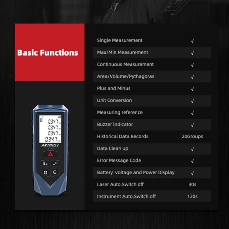 ARTBULL Handheld Infrared Laser Distance Meter Electronic Ruler(100m) - Laser Rangefinder by ARTBULL | Online Shopping UK | buy2fix