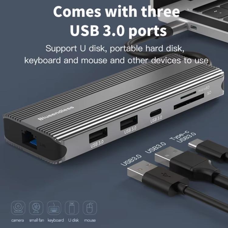 10-in-1 DP+HDMI Dual 8K Blueendless Multifunctional Type-C HD Gigabit Network Docking Station - USB HUB by Blueendless | Online Shopping UK | buy2fix