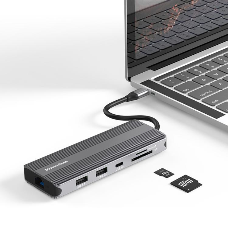 10-in-1 DP+HDMI Dual 8K Blueendless Multifunctional Type-C HD Gigabit Network Docking Station - USB HUB by Blueendless | Online Shopping UK | buy2fix