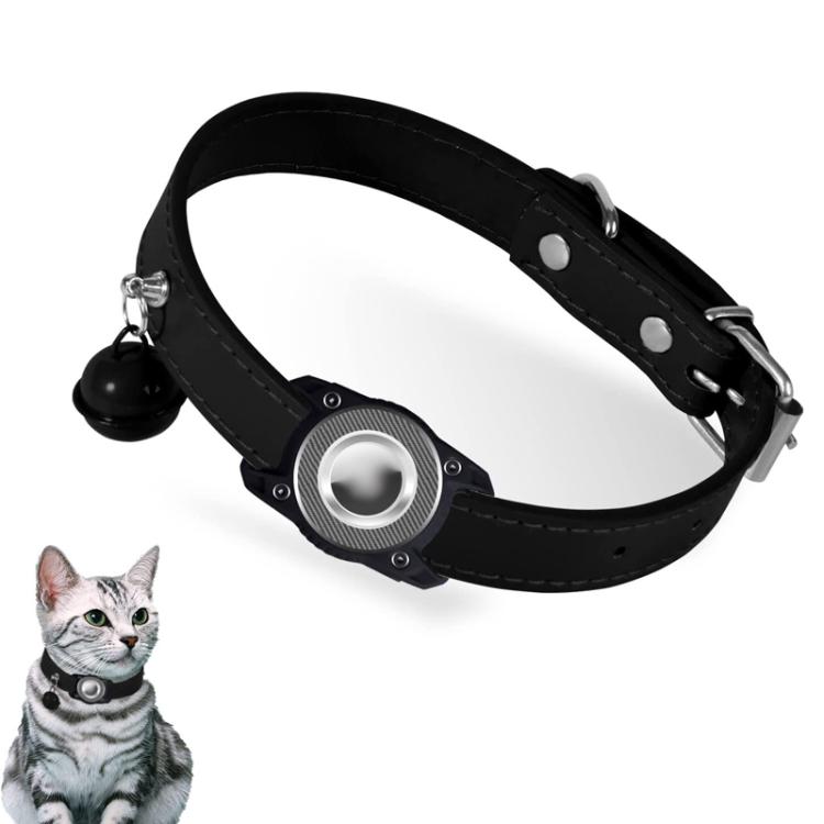 For AirTag Tracker Waterproof Protection Case Pet Leather Collar Anti Lost Cat Locator Collar(Black) - Pet Series by buy2fix | Online Shopping UK | buy2fix