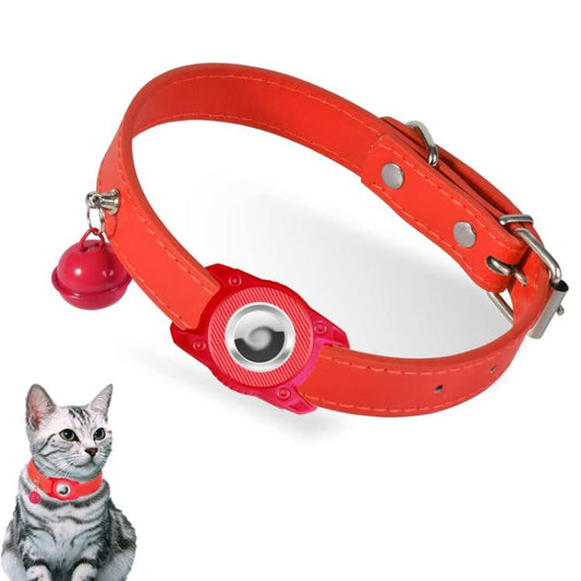 For AirTag Tracker Waterproof Protection Case Pet Leather Collar Anti Lost Cat Locator Collar(Red) - Pet Series by buy2fix | Online Shopping UK | buy2fix