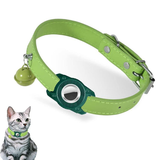 For AirTag Tracker Waterproof Protection Case Pet Leather Collar Anti Lost Cat Locator Collar(Green) - Pet Series by buy2fix | Online Shopping UK | buy2fix