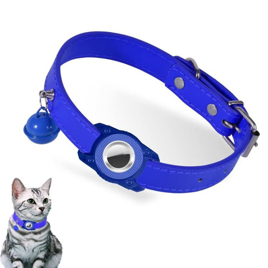 For AirTag Tracker Waterproof Protection Case Pet Leather Collar Anti Lost Cat Locator Collar(Blue) - Pet Series by buy2fix | Online Shopping UK | buy2fix