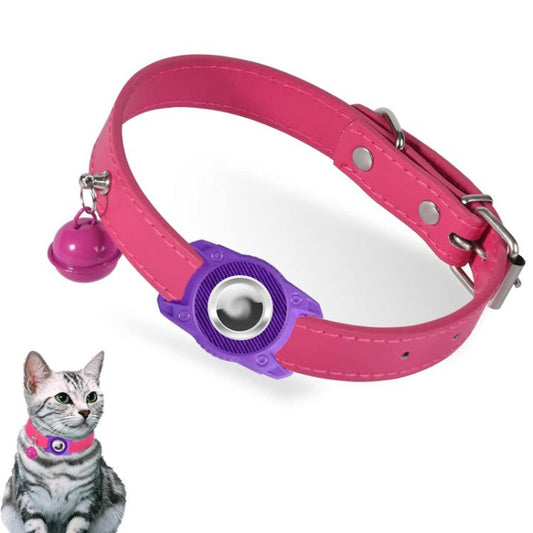 For AirTag Tracker Waterproof Protection Case Pet Leather Collar Anti Lost Cat Locator Collar(Purple) - Pet Series by buy2fix | Online Shopping UK | buy2fix