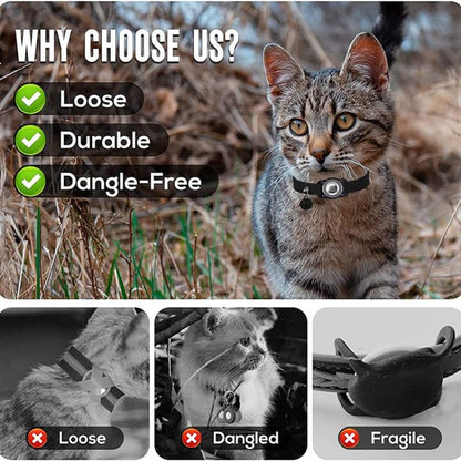 For AirTag Tracker Waterproof Protection Case Pet Leather Collar Anti Lost Cat Locator Collar(Black) - Pet Series by buy2fix | Online Shopping UK | buy2fix