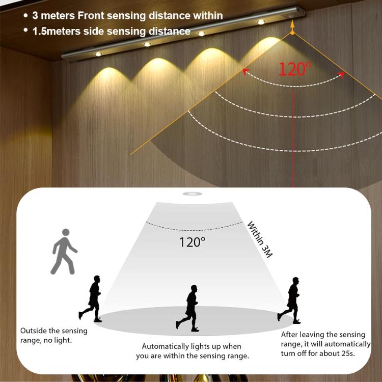 40cm Rechargeable Motion Sensor Light Bar Cabinet Wardrobe Lamp With Remote Control(Silver) - Sensor LED Lights by buy2fix | Online Shopping UK | buy2fix