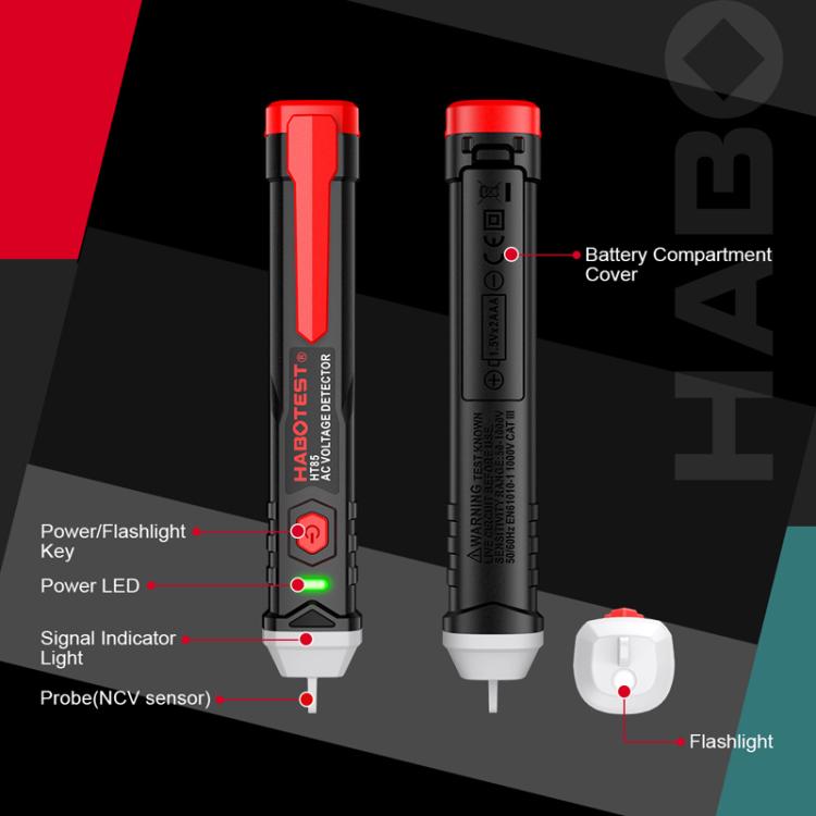 HABOTEST HT85 Non-Contact Electricity Tester AC Voltage Detector(Black Red) - Current & Voltage Tester by HABOTEST | Online Shopping UK | buy2fix