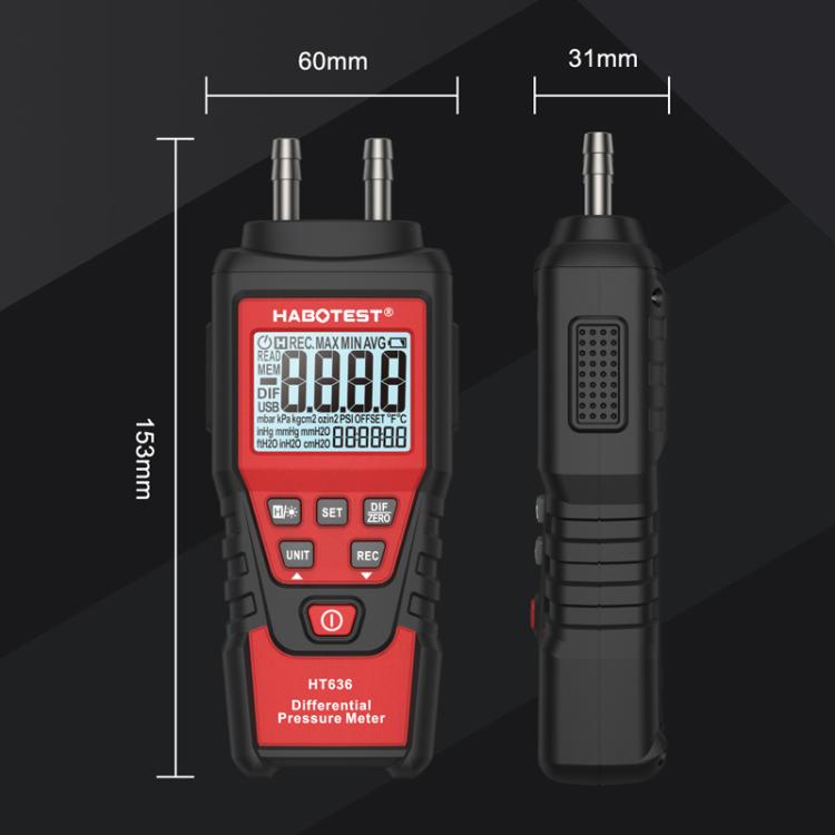 HABOTEST HT636 Highly Precision Differential Pressure Gauge Digital Micropressure Tester - Current & Voltage Tester by HABOTEST | Online Shopping UK | buy2fix