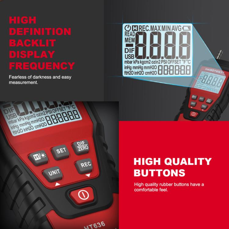 HABOTEST HT636 Highly Precision Differential Pressure Gauge Digital Micropressure Tester - Current & Voltage Tester by HABOTEST | Online Shopping UK | buy2fix