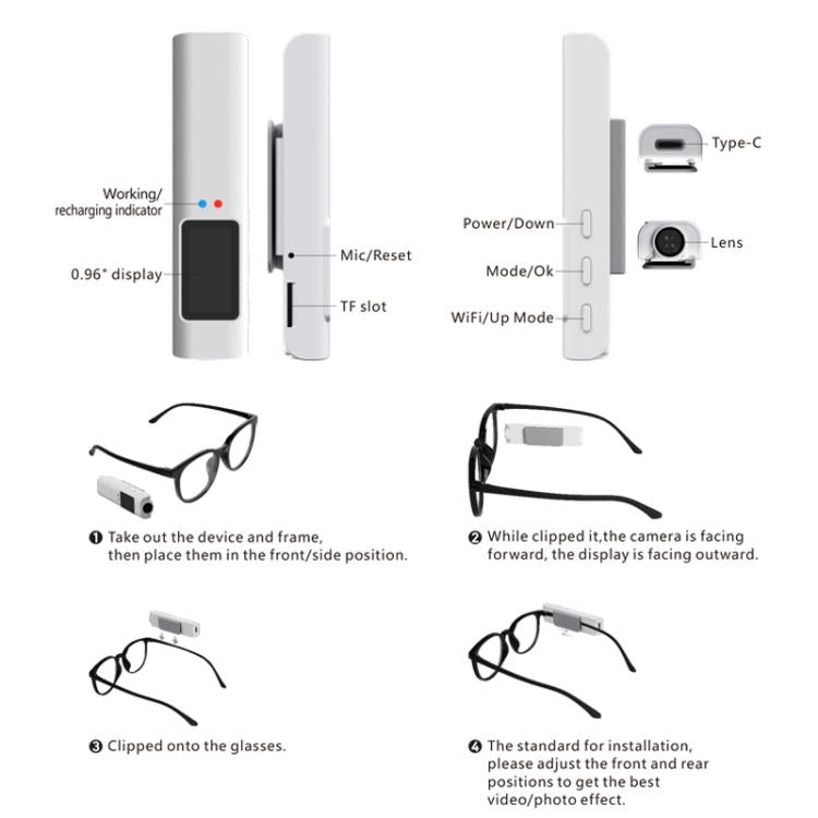 HD 2.7K FPV Eyeglasses Camera 0.96 inch IPS Color Screen Convenient Shooting - Video Cameras by buy2fix | Online Shopping UK | buy2fix