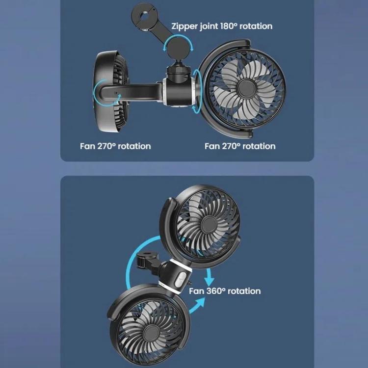 Car Brushless Motor Rear Headrest USB Double Head Fan(Black White) - Heating & Fans by buy2fix | Online Shopping UK | buy2fix