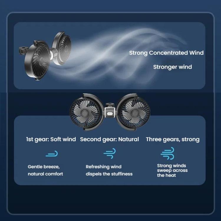 Car Brushless Motor Rear Headrest USB Double Head Fan(Black White) - Heating & Fans by buy2fix | Online Shopping UK | buy2fix