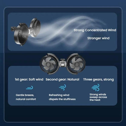 Car Brushless Motor Rear Headrest USB Double Head Fan(Black White) - Heating & Fans by buy2fix | Online Shopping UK | buy2fix