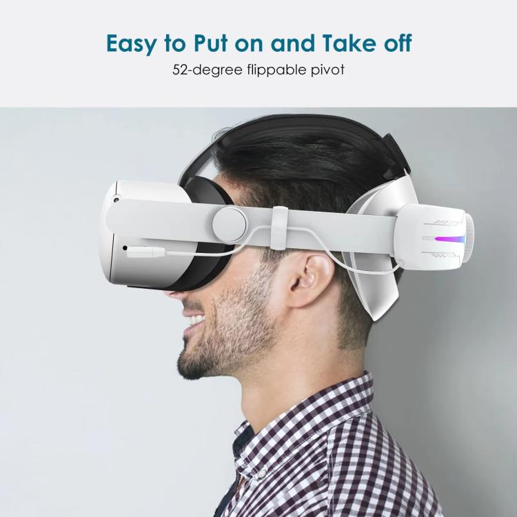 For Meta Quest 2 VR RGB Head Strap Adjustable Headband Built-in 8000 mAh Battery(White) - VR Accessories by buy2fix | Online Shopping UK | buy2fix