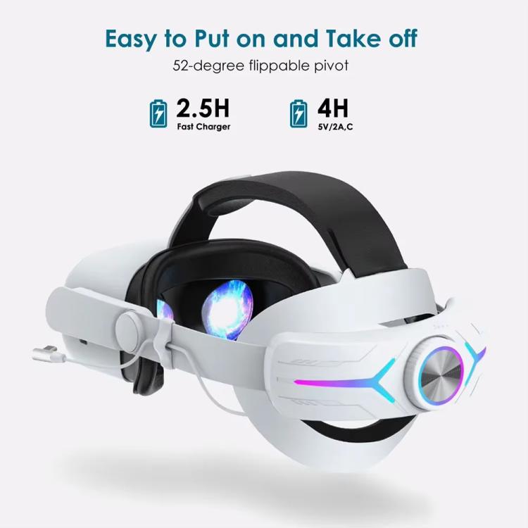 For Meta Quest 2 VR RGB Head Strap Adjustable Headband Built-in 8000 mAh Battery(White) - VR Accessories by buy2fix | Online Shopping UK | buy2fix