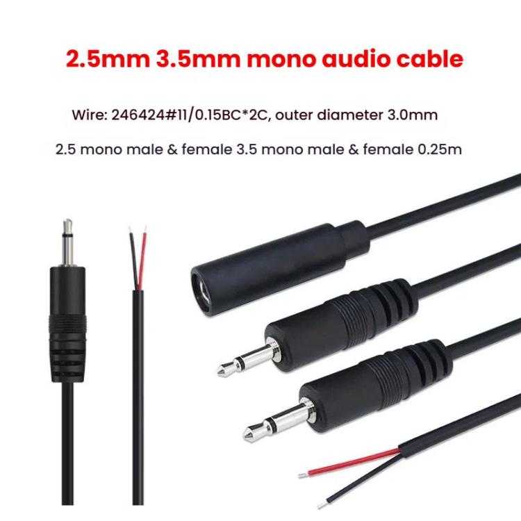 2.5mm Female Mono Cable 2Pin AUX Single Head Cable Speaker Audio Power Cord Audio Cord, Length: 25cm - Aux Cable by buy2fix | Online Shopping UK | buy2fix
