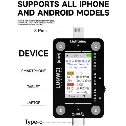 LUOWEI RT01 Type-C To 8 Pin Detachable Cell Phone Rear Plug Auto Tester - Test Tools by LUOWEI | Online Shopping UK | buy2fix