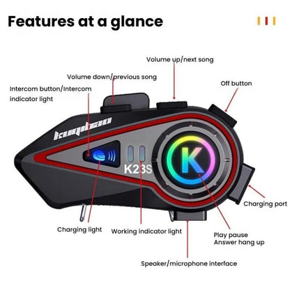 Kuqibao K23S Helmet Bluetooth Earphones 1000m Motorcycle Bluetooth-compatible 2 Person Intercom With Light Waterproof Headset(Hard Wheat) - Motorcycle Walkie Talkie by Kuqibao | Online Shopping UK | buy2fix