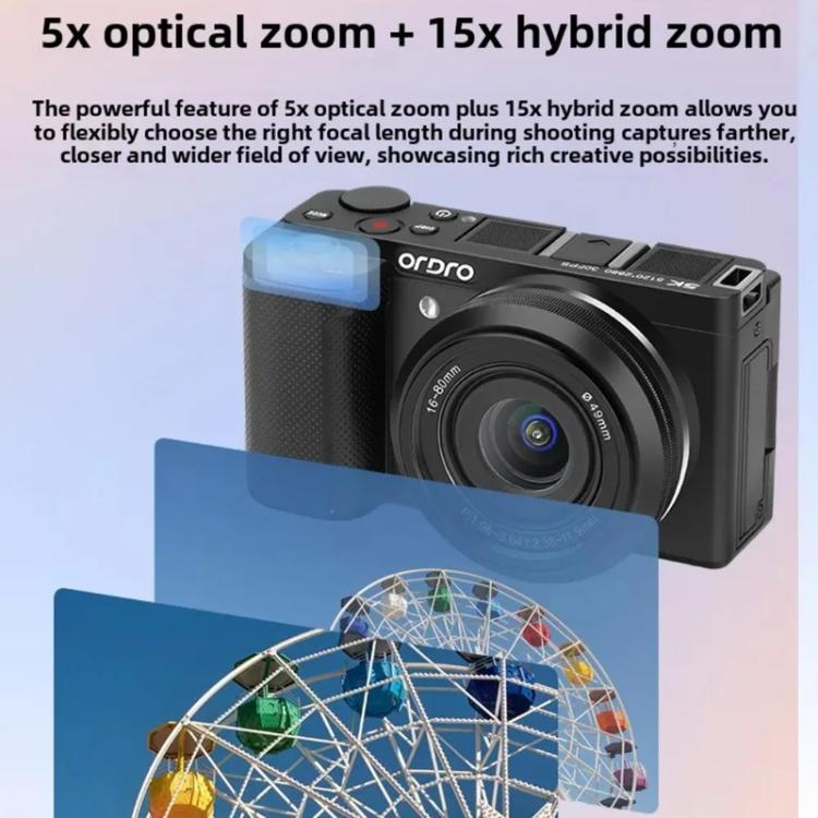 Ordro G930 8.0MP 5K CCD Digital Camera 5X Optical Zoom & Wide-Angle 3.2" Touch Screen Vlogging Camera(White) - Video Cameras by Ordro | Online Shopping UK | buy2fix
