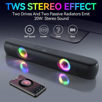 T-WOLF B320 TWS RGB Bluetooth 5.0 Speaker Desktop Soundbar Subwoofer Support USB / AUX / TF / FM(Black) - Desktop Speaker by T-WOLF | Online Shopping UK | buy2fix