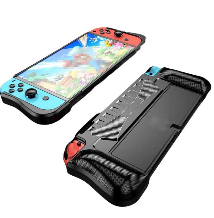 For Switch OLED Console TPU Protective Cover Integrated Shell With 2 Game Card Slots(Black) - Cases by buy2fix | Online Shopping UK | buy2fix