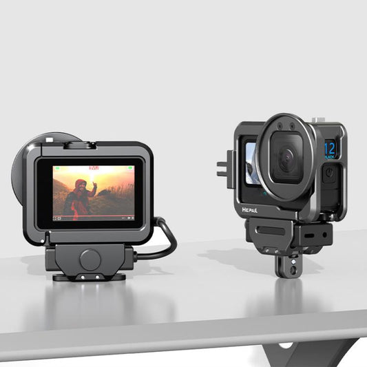 For GoPro HERO12 Black /11 Black /10 Black /9 Black HEPAIL C-G12 Metal Rabbit Cage With Dual Cold Shoe Connector - Metal Cases by HEPAIL | Online Shopping UK | buy2fix