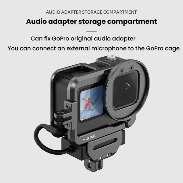 For GoPro HERO12 Black /11 Black /10 Black /9 Black HEPAIL C-G12 Metal Rabbit Cage With Dual Cold Shoe Connector - Metal Cases by HEPAIL | Online Shopping UK | buy2fix