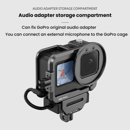 For GoPro HERO12 Black /11 Black /10 Black /9 Black HEPAIL C-G12 Metal Rabbit Cage With Dual Cold Shoe Connector - Metal Cases by HEPAIL | Online Shopping UK | buy2fix