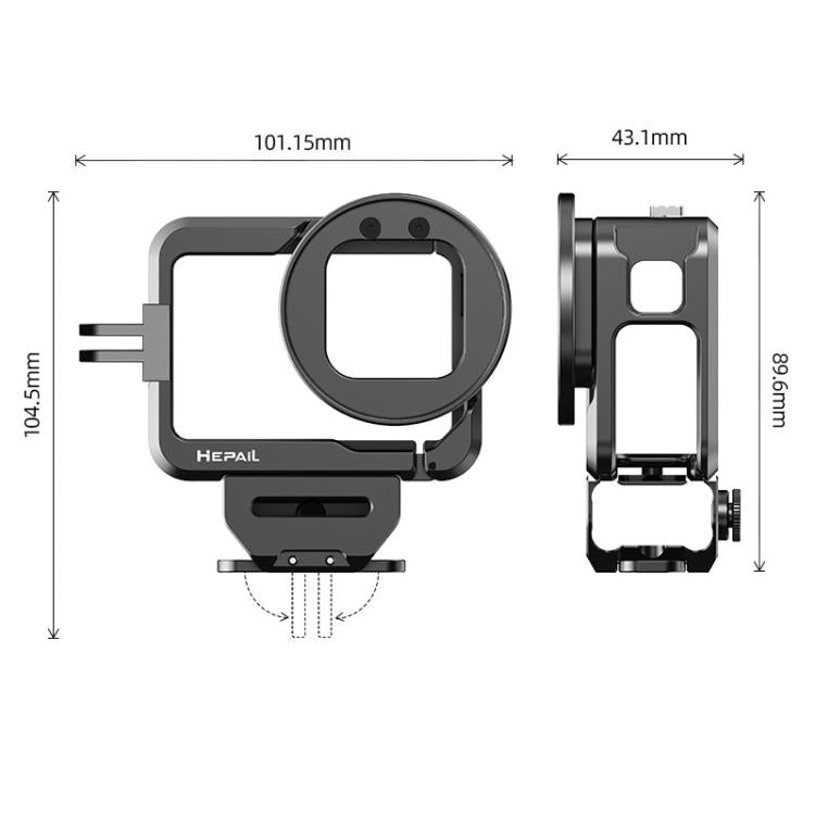For GoPro HERO12 Black /11 Black /10 Black /9 Black HEPAIL C-G12 Metal Rabbit Cage With Dual Cold Shoe Connector - Metal Cases by HEPAIL | Online Shopping UK | buy2fix