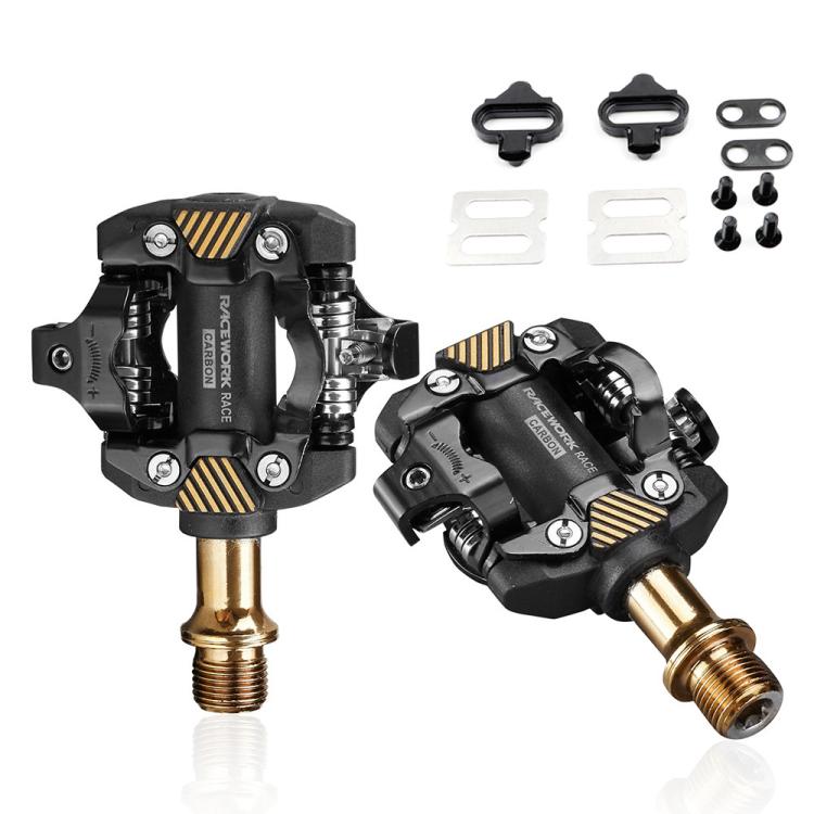 RACEWORK M8100 Mountain Bike Self-locking Pedal Ultra-light DU Bearing SPD Pedal, Color: Black Gold - Pedals by RACEWORK | Online Shopping UK | buy2fix