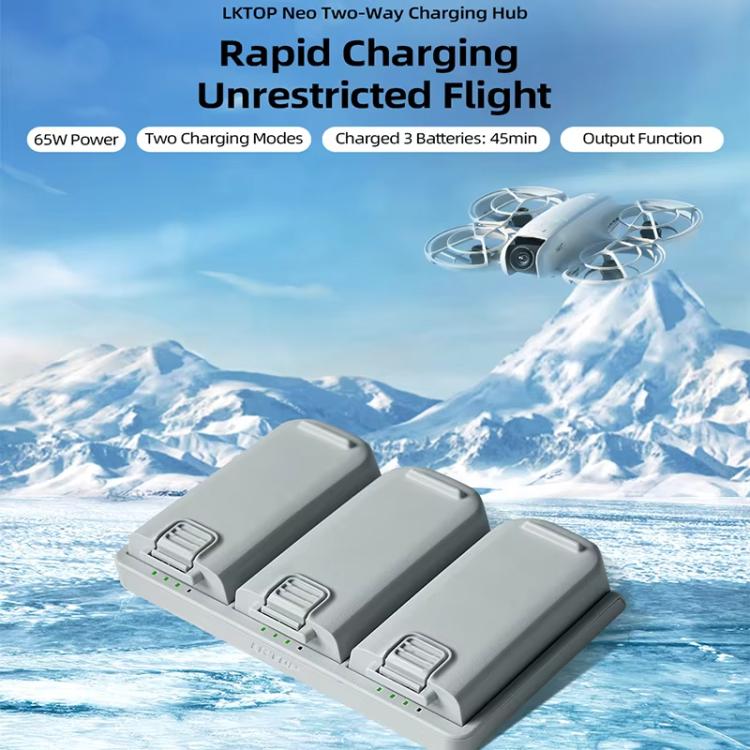 For DJI Neo Battery LKTOP Three-Way Charger 65W Fast Charging Hub(Gray) - Other by LKTOP | Online Shopping UK | buy2fix
