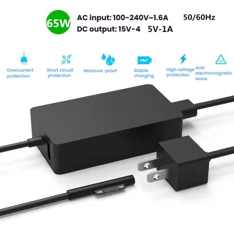 For Microsoft Surface Laptop 65W 15V 4A Fast Charger With 5V 1A  USB-A Port AC Adapter US Plug - For Microsoft by buy2fix | Online Shopping UK | buy2fix