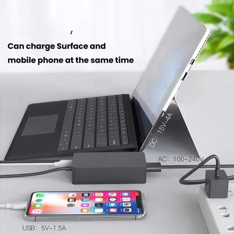 For Microsoft Surface Laptop 65W 15V 4A Fast Charger With 5V 1A  USB-A Port AC Adapter US Plug - For Microsoft by buy2fix | Online Shopping UK | buy2fix