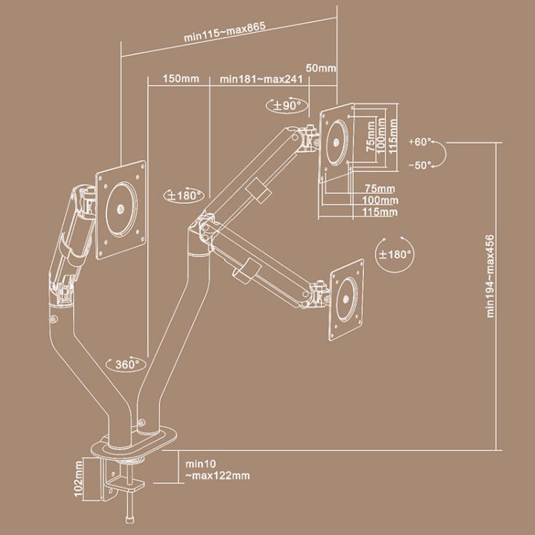 17-32 Inch Dual Monitor Mount Gas Spring 360 Degree Heavy Duty Floating Desk Arm(Black) - Laptop Stand by buy2fix | Online Shopping UK | buy2fix