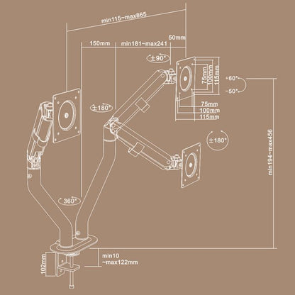 17-32 Inch Dual Monitor Mount Gas Spring 360 Degree Heavy Duty Floating Desk Arm(Black) - Laptop Stand by buy2fix | Online Shopping UK | buy2fix