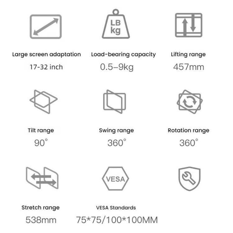 17-32 Inch Dual Monitor Mount Gas Spring 360 Degree Heavy Duty Floating Desk Arm(Black) - Laptop Stand by buy2fix | Online Shopping UK | buy2fix