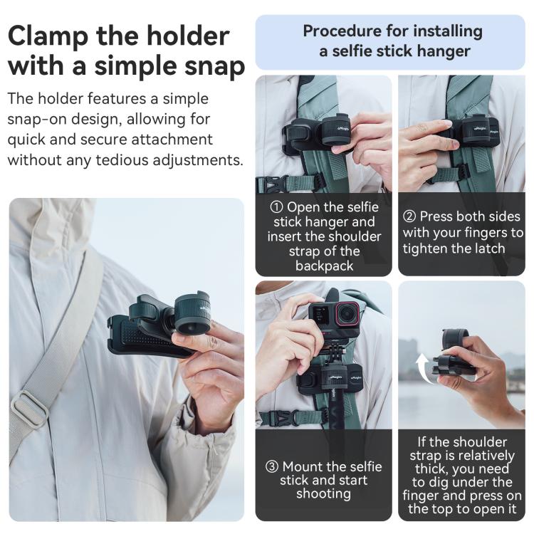 AMagisn Selfie Stick Hanger Action Camera Backpack Quick Attachment for Insta360 / DJI / GoPro(Black) - Backpack Clip by AMagisn | Online Shopping UK | buy2fix