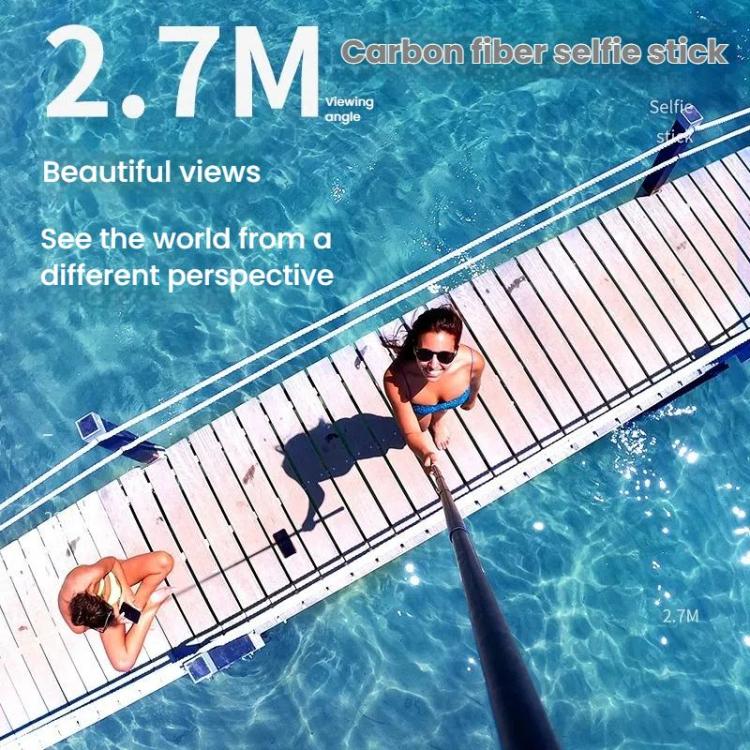 TELESIN Gen 2 2.7m Carbon Fiber Selfie Stick Sports Camera Extension Rod For GoPro HERO13 Black / Insta360(Black) - Extendable Pole by TELESIN | Online Shopping UK | buy2fix