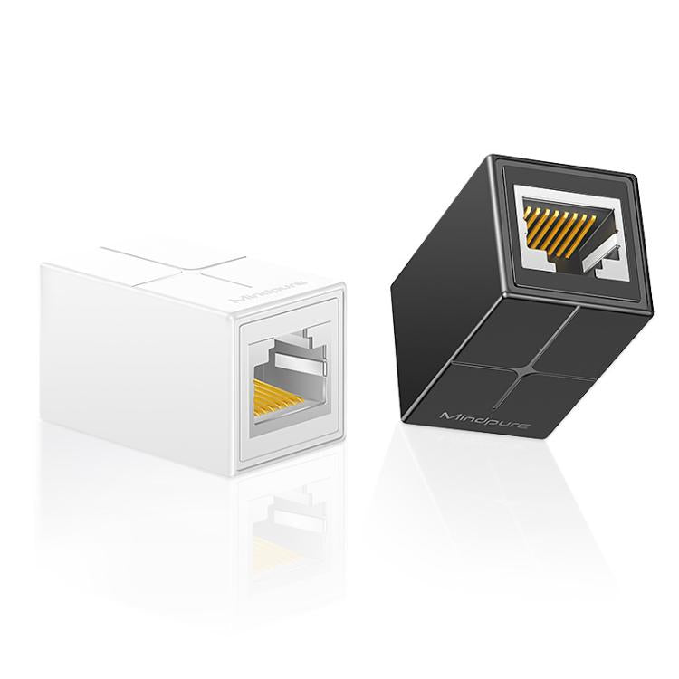 Mindpure AD043 2pcs Network Cable Pair Connector Extender Adapter RJ45 Network Gigabit Dual Pass-through Broadband Crystal Heads(White+Black) - Lan Cable and Tools by Mindpure | Online Shopping UK | buy2fix