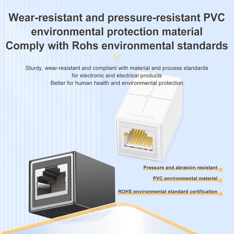 Mindpure AD043 2pcs Network Cable Pair Connector Extender Adapter RJ45 Network Gigabit Dual Pass-through Broadband Crystal Heads(White+Black) - Lan Cable and Tools by Mindpure | Online Shopping UK | buy2fix