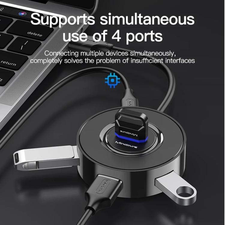 Mindpure US018 Computer Expansion USB2.0 4 Ports HUB, Length: 1m Black - USB HUB by Mindpure | Online Shopping UK | buy2fix