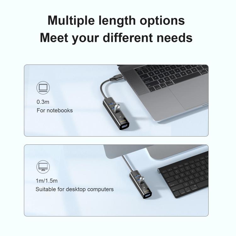 Mindpure US023 1.5m Type-C To 4-port USB3.0 Long Hub Docking Station Splitter - USB 3.0 HUB by Mindpure | Online Shopping UK | buy2fix